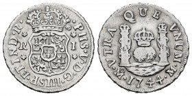 Philip V (1700-1746). 1 real. 1744. Mexico. M. (Cal-521). Ag. 3,33 g. Almost VF/VF. Est...60,00. 

Spanish Description: Felipe V (1700-1746). 1 real...