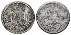 Philip V (1700-1746). 1 real. 1726. Segovia. F. (Cal-624). Ag. 2,88 g. Choice VF. Est...60,00. 

Spanish Description: Felipe V (1700-1746). 1 real. ...