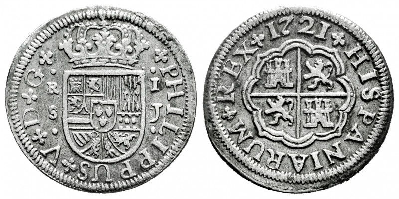 Philip V (1700-1746). 1 real. 1721. Sevilla. J. (Cal-645). Ag. 2,58 g. Choice VF...
