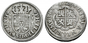 Philip V (1700-1746). 1 real. 1726. Sevilla. J. (Cal-649). Ag. 2,61 g. VF/Almost VF. Est...25,00. 

Spanish Description: Felipe V (1700-1746). 1 rea...