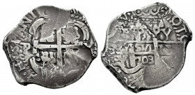 Philip V (1700-1746). 8 reales. 1703. Potosí. Y. (Cal-1538). Ag. 26,37 g. Planchet crack. VF. Est...300,00. 

Spanish Description: Felipe V (1700-17...