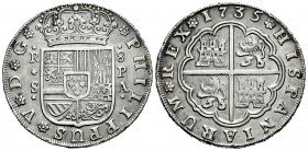 Philip V (1700-1746). 8 reales. 1735. Sevilla. PA. (Cal-1628). Ag. 26,82 g. Minor nicks on edge. A good sample. Almost XF. Est...750,00. 

Spanish D...