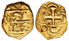 Philip V (1700-1746). 1 escudo. Santa Fe de Nuevo Reino. (Cal-type 210). (Tauler-179). Au. 3,27 g. Lions and castles. Date not visible. Assayer´s mark...