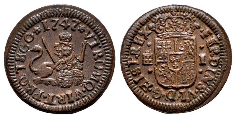 Ferdinand VI (1746-1759). 1 maravedi. 1747. Segovia. (Cal-19). Ae. 1,39 g. XF. E...
