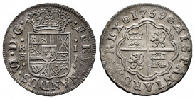 Ferdinand VI (1746-1759). 1 real. 1759. Madrid. J. (Cal-183). Ag. 2,92 g. Minor scratch on obverse. Choice VF/Almost XF. Est...50,00. 

Spanish Desc...