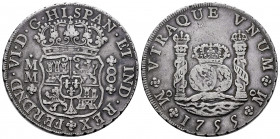 Ferdinand VI (1746-1759). 8 reales. 1755. Mexico. MM. (Cal-489). Ag. 26,94 g. Toned. VF. Est...350,00. 

Spanish Description: Fernando VI (1746-1759...
