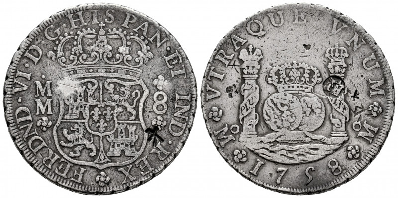 Ferdinand VI (1746-1759). 8 reales. 1758. Mexico. MM. (Cal-494). Ag. 26,62 g. Ch...