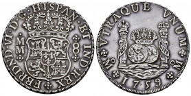 Ferdinand VI (1746-1759). 8 reales. 1759. Mexico. MM. (Cal-495). Ag. 27,11 g. Welding on edge at 12 o´clock. Delicate patina. Choice VF. Est...300,00....