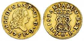 Ferdinand VI (1746-1759). 1/2 escudo. 1758. Madrid. JB. (Cal-564). Ag. 1,76 g. Choice VF. Est...160,00. 

Spanish Description: Fernando VI (1746-175...