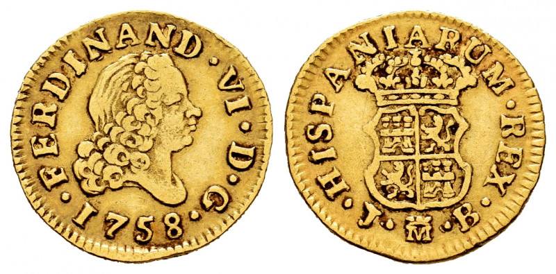 Ferdinand VI (1746-1759). 1/2 escudo. 1758. Madrid. JB. (Cal-564). Au. 1,76 g. F...