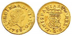 Ferdinand VI (1746-1759). 1/2 escudo. 1758. Madrid. JB. (Cal-564). Au. 1,75 g. Fourth bust. Almost VF/VF. Est...150,00. 

Spanish Description: Ferna...