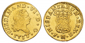Ferdinand VI (1746-1759). 1/2 escudo. 1758. Madrid. JB. (Cal-564). Au. 1,72 g. Used as a jewelry piece. VF. Est...100,00. 

Spanish Description: Fer...