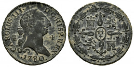 Charles III (1759-1788). 4 maravedis. 1780. Segovia. (Cal-60). Ae. 5,01 g. Choice VF. Est...30,00. 

Spanish Description: Carlos III (1759-1788). 4 ...