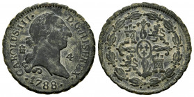 Charles III (1759-1788). 4 maravedis. 1788. Segovia. (Cal-67). Ae. 5,40 g. VF/Choice VF. Est...25,00. 

Spanish Description: Carlos III (1759-1788)....