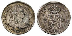 Charles III (1759-1788). 1/2 real. 1781. Madrid. PJ. (Cal-165). Ag. 1,39 g. Patina. Choice VF. Est...60,00. 

Spanish Description: Carlos III (1759-...