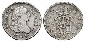 Charles III (1759-1788). 1/2 real. 1781/0. Madrid. PJ. (Cal-unlisted). Ag. 1,50 g. Clear overdate. Without pellet between assayers. Minor marks. Very ...