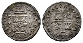 Charles III (1759-1788). 1/2 real. 1761. Sevilla. JV. (Cal-306). Ag. 1,38 g. Choice VF. Est...35,00. 

Spanish Description: Carlos III (1759-1788). ...