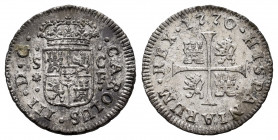 Charles III (1759-1788). 1/2 real. 1770. Sevilla. (Cal-309). Ag. 1,38 g. Choice VF. Est...30,00. 

Spanish Description: Carlos III (1759-1788). 1/2 ...