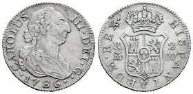 Charles III (1759-1788). 2 reales. 1786. Madrid. DV. (Cal-637). Ag. 5,88 g. Scratch on obverse. Almost VF. Est...50,00. 

Spanish Description: Carlo...