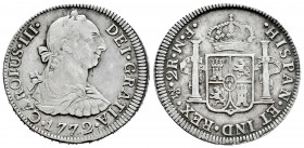 Charles III (1759-1788). 2 reales. 1772. Mexico. FM. (Cal-657). Ag. 6,61 g. Inverted mintmark and assayer. VF/Choice VF. Est...120,00. 

Spanish Des...