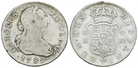 Charles III (1759-1788). 4 reales. 1782. Madrid. JD. (Cal-867). Ag. 12,75 g. Rare. Choice F. Est...70,00. 

Spanish Description: Carlos III (1759-17...