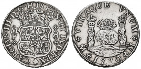 Charles III (1759-1788). 8 reales. 1770. Mexico. MF. (Cal-1099). Ag. 26,91 g. Cleaned. Choice VF. Est...400,00. 

Spanish Description: Carlos III (1...