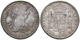 Charles III (1759-1788). 8 reales. 1774. Mexico. FM. (Cal-1108). Ag. 26,87 g. Minor nick on edge. Choice VF. Est...75,00. 

Spanish Description: Car...