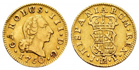 Charles III (1759-1788). 1/2 escudo. 1760. Madrid. JP. (Cal-1242). Au. 1,75 g. Flat crown. Choice VF. Est...160,00. 

Spanish Description: Carlos II...