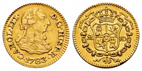 Charles III (1759-1788). 1/2 escudo. 1783. Madrid. JD. (Cal-1275). Au. 1,77 g. Faint scratches. Choice VF. Est...150,00. 

Spanish Description: Carl...