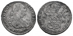 Charles IV (1788-1808). 1 real. 1793. Madrid. MF. (Cal-414). Ag. 3,08 g. Scratch on obverse. Almost VF. Est...25,00. 

Spanish Description: Carlos I...