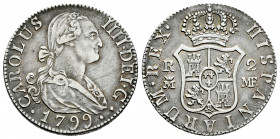 Charles IV (1788-1808). 2 reales. 1799. Madrid. MF. (Cal-607). Ag. 6,01 g. Toned. Choice VF. Est...80,00. 

Spanish Description: Carlos IV (1788-180...