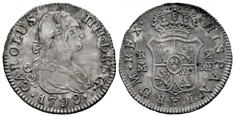 Charles IV (1788-1808). 2 reales. 1799. Madrid. MF. (Cal-607). Ag. 5,66 g. Minor...