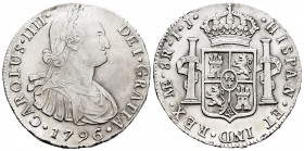 Charles IV (1788-1808). 8 reales. 1796. Lima. IJ. (Cal-913). Ag. 26,88 g. Slightly cleaned. Almost XF. Est...200,00. 

Spanish Description: Carlos I...