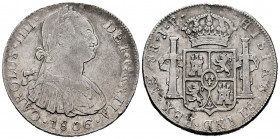 Charles IV (1788-1808). 8 reales. 1806. Lima. JP. (Cal-926). Ag. 27,29 g. Small planchet flaws on reverse. Choice VF. Est...100,00. 

Spanish Descri...