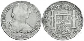 Charles IV (1788-1808). 8 reales. 1790. Mexico. FM. (Cal-952). Ag. 26,58 g. Bust of Charles III and ordinal of king IIII. Scarce. Choice F. Est...70,0...