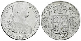 Charles IV (1788-1808). 8 reales. 1793. Mexico. FM. (Cal-955). Ag. 26,77 g. Cleaned. Choice F. Est...40,00. 

Spanish Description: Carlos IV (1788-1...