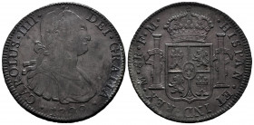 Charles IV (1788-1808). 8 reales. 1799. Mexico. FM. (Cal-963). Ag. 26,91 g. Minor rust. Dark patina. Choice VF. Est...60,00. 

Spanish Description: ...