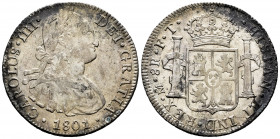 Charles IV (1788-1808). 8 reales. 1801. Mexico. FT. (Cal-972). Ag. 26,82 g. Minor rust. With some original luster remaining. Choice VF. Est...60,00. ...