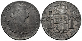 Charles IV (1788-1808). 8 reales. 1801. Mexico. FT. (Cal-972). Ag. 26,85 g. Minor rust. Dark patina. Choice VF. Est...75,00. 

Spanish Description: ...