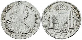 Charles IV (1788-1808). 8 reales. 1804. Mexico. TH. (Cal-980). Ag. 27,03 g. Scratches on obverse. Almost VF/VF. Est...60,00. 

Spanish Description: ...