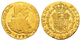 Charles IV (1788-1808). 1 escudo. 1792. Madrid. MF. (Cal-1109). Au. 3,21 g. Scratch on obverse. Almost VF/VF. Est...180,00. 

Spanish Description: C...