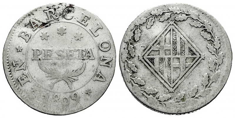 Joseph Napoleon (1808-1814). 1 peseta. 1809. Barcelona. (Cal-32). Ag. 5,55 g. Al...