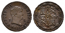 Ferdinand VII (1808-1833). 1 maravedi. 1824. Jubia. (Cal-124). Ae. 1,08 g. "Cabezon" type. Scarce. XF. Est...150,00. 

Spanish Description: Fernando...