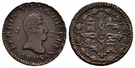 Ferdinand VII (1808-1833). 2 maravedis. 1813. Jubia. (Cal-125). Ae. 2,64 g. First-year bare bust. Almost XF. Est...80,00. 

Spanish Description: Fer...