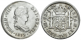 Ferdinand VII (1808-1833). 2 reales. 1812. Lima. JP. (Cal-812). Ag. 6,76 g. Slightly cleaned. XF. Est...160,00. 

Spanish Description: Fernando VII ...