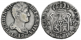 Ferdinand VII (1808-1833). 2 reales. 1812. Madrid. IJ. (Cal-823). Ag. 5,92 g. Bare bust. Scarce. VF. Est...70,00. 

Spanish Description: Fernando VI...
