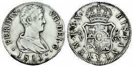 Ferdinand VII (1808-1833). 2 reales. 1811. Valencia. GS. (Cal-991). Ag. 5,87 g. Cleaned. Rare. Choice VF. Est...150,00. 

Spanish Description: Ferna...