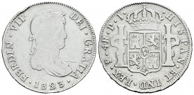 Ferdinand VII (1808-1833). 4 reales. 1823. Potosí. PJ. (Cal-1106). Ag. 13,09 g. Knock on edge. Scarce. Almost F/F. Est...40,00. 

Spanish Descriptio...
