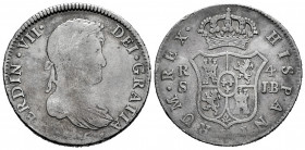 Ferdinand VII (1808-1833). 4 reales. 1825. Sevilla. JB. (Cal-1132). Ag. 13,34 g. Weak strike on the date. F/Choice F. Est...40,00. 

Spanish Descrip...