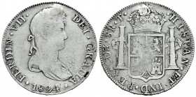 Ferdinand VII (1808-1833). 8 reales. 1824. Cuzco. T. (Cal-1178). Ag. 26,81 g. Plugged hole. Choice F/Almost VF. Est...75,00. 

Spanish Description: ...
